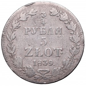 Zabór rosyjski, 3/4 rubla=5 złotych 1839, Warszawa