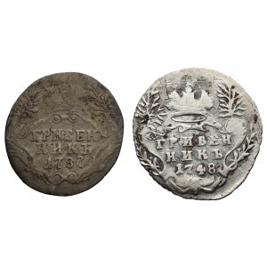 Russia, Elisabeth II, Catherine II, grivennik 1748 i 1787