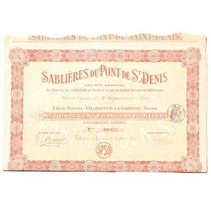 Akcja na 100 franków Sablieres du Pont de St. Denis z kompletem kuponów