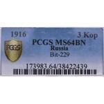 Rosja, Mikołaj II, 3 kopiejki 1916 - PCGS MS64 BN