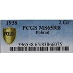 II Rzeczpospolita, 2 grosze 1938 - PCGS MS65 RB
