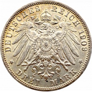 Niemcy, Badenia, Fryderyk II, 3 marki 1909 G, Karsluche