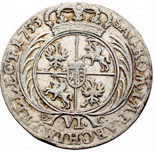 August III Sas, Szóstak 1755 - kropka po nominale