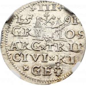 Zygmunt III Waza, Trojak 1591, Ryga - NGC MS61