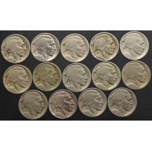 USA, zestaw 5 centów Indianin (14 sztuk)