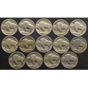 USA, zestaw 5 centów Indianin (14 sztuk)