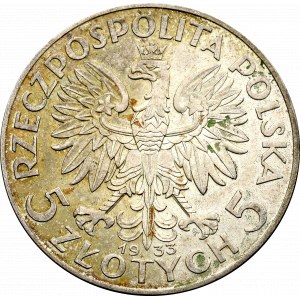 II Rzeczpospolita, 5 złotych 1933 Głowa kobiety