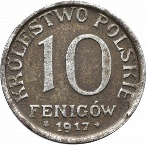 Królestwo Polskie, 10 fenigów 1917 - Napis Blisko Obrzeża