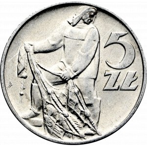 PRL, 5 złotych 1958 Rybak - wąska ósemka