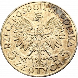 II Rzeczpospolita, 5 złotych 1933 Głowa kobiety