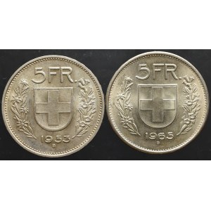 Szwajcaria, zestaw 5 Franków 1933-1965 (2 sztuki)