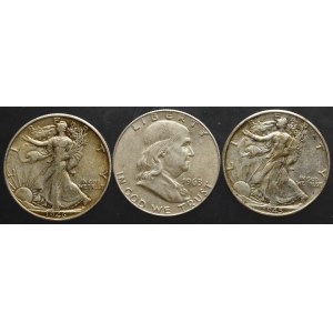 USA, zestaw 1/2 dolara 1945-1963 (3 sztuki)