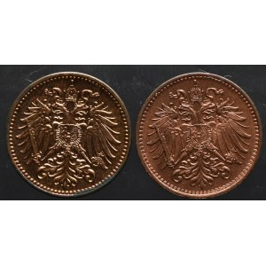 Austria, zestaw 1 heller 1910 i 1912