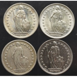 Szwajcaria, zestaw 1 frank 1912-1960 (4 sztuki)