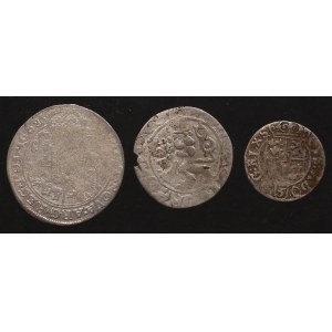Zestaw srebrnych monet w tym Ort 1668 (3 sztuki)
