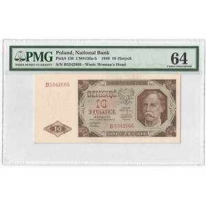 PRL, 10 złotych 1948 B - PMG 64