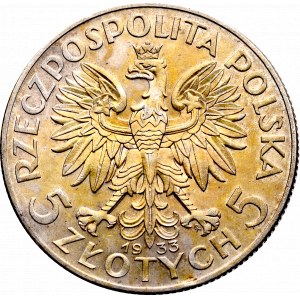 II Rzeczpospolita, 5 złotych 1933 Głowa kobiety