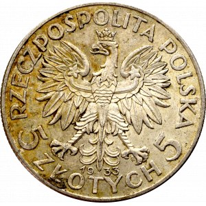 II Rzeczpospolita, 5 złotych 1933 Głowa kobiety