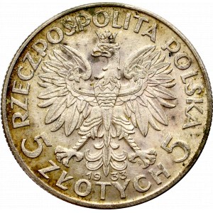 II Rzeczpospolita, 5 złotych 1933 Głowa kobiety