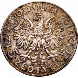 II Rzeczpospolita, 5 złotych 1933 Głowa kobiety