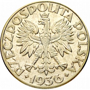 II Rzeczpospolita, 5 złotych 1936, Żaglowiec