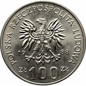 PRL, 100 złotych 1988 Jadwiga - niedobity znak projektanta
