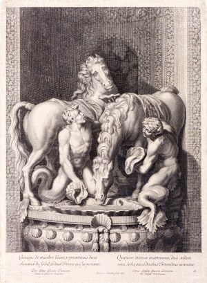 Etienne Baudet - Stephanus (ok. 1638–1711), Konie Apolla pielęgnowane przez dwóch Trytonów, 1676