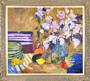 Jan Szancenbach (1928-1998), Różowe kwiaty, 1997