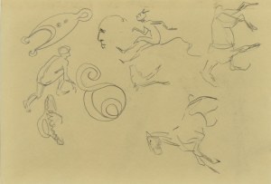 Karol Kossak (1896-1975), Szkice koni, rysunki satyryczne diabła, 1922