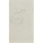 Karol Kossak (1896-1975), Szkice leżącej krowy, konia, rysunek satyryczny mężczyzny w cylindrze, 1922