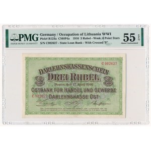 Poznań 3 ruble 1916 - C - PMG 55 EPQ - długa klauzula - rzadka