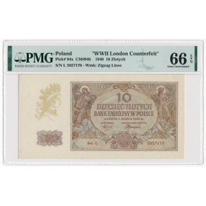 10 złotych 1940 - L. - London Counterfeit - PMG 66 EPQ