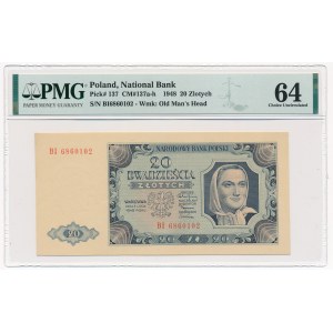 20 złotych 1948 - BI - PMG 64 - rzadka seria