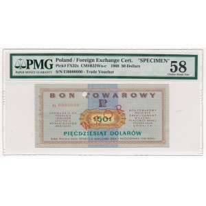 Pewex Bon Towarowy 50 dolarów 1969 WZÓR Ei 0000000 - PMG 58