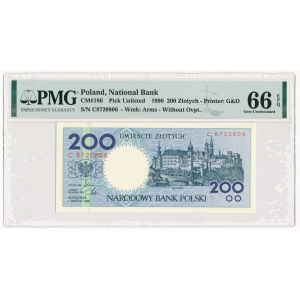 200 złotych 1990 - C - PMG 66 EPQ - rzadsza seria