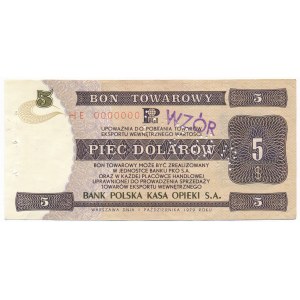 Pewex Bon Towarowy 5 dolarów 1979 WZÓR HE 0000000