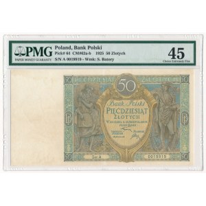 50 złotych 1925 - Ser. A - PMG 45 - bardzo rzadki, pierwsza seria