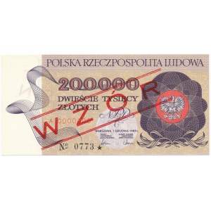 200.000 złotych 1989 WZÓR A 0000000 No.0773