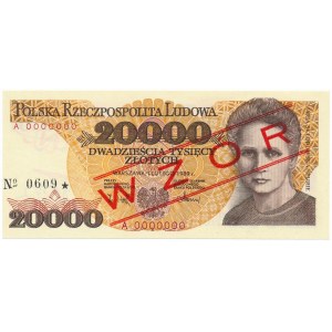 20.000 złotych 1989 WZÓR A 0000000 No.0609