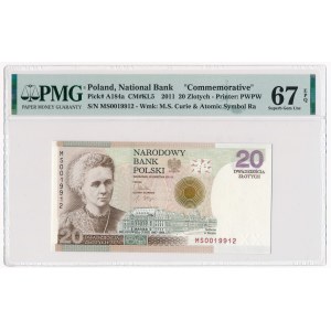 Maria Skłodowska Curie, 20 złotych 2011 - PMG 67 EPQ