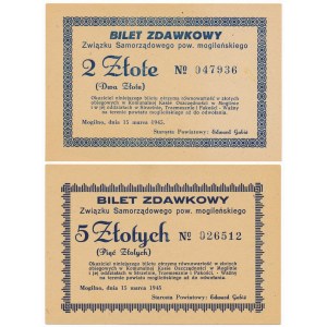 Mogilno, Bilet zdawkowy na 2 i 5 złotych 1945 (2szt.)
