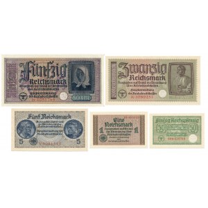 Germany, Lot 50 Reichspfennig - 50 Reichsmark (5pcs)