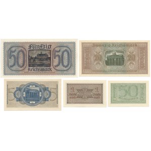 Germany, Lot 50 Reichspfennig - 50 Reichsmark (5pcs)