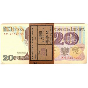 Paczka bankowa 20 złotych 1982 - AM - 100 sztuk