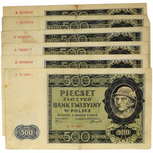 Zestaw, 500 złotych 1940 (6szt.)
