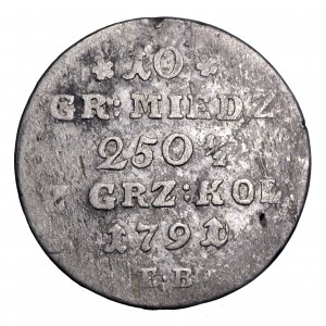 Stanisław Poniatowski, 10 groszy 1791 EB - data przebita z 1790