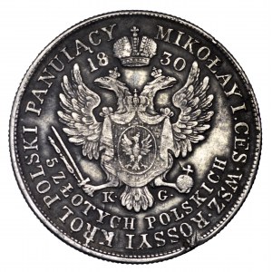 Królestwo Polskie, 5 złotych 1830 KG - destrukt