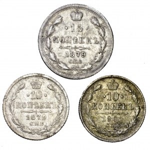 Rosja, zestaw 3 srebrnych monet kopiejkowych
