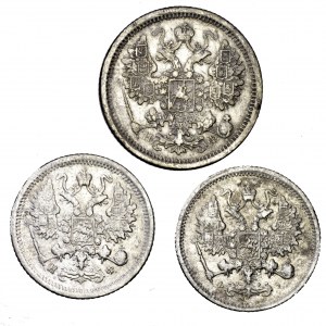Rosja, zestaw 3 srebrnych monet kopiejkowych
