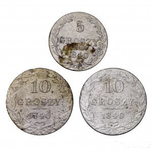 Królestwo Polskie, zestaw 3 srebrnych monet groszowych